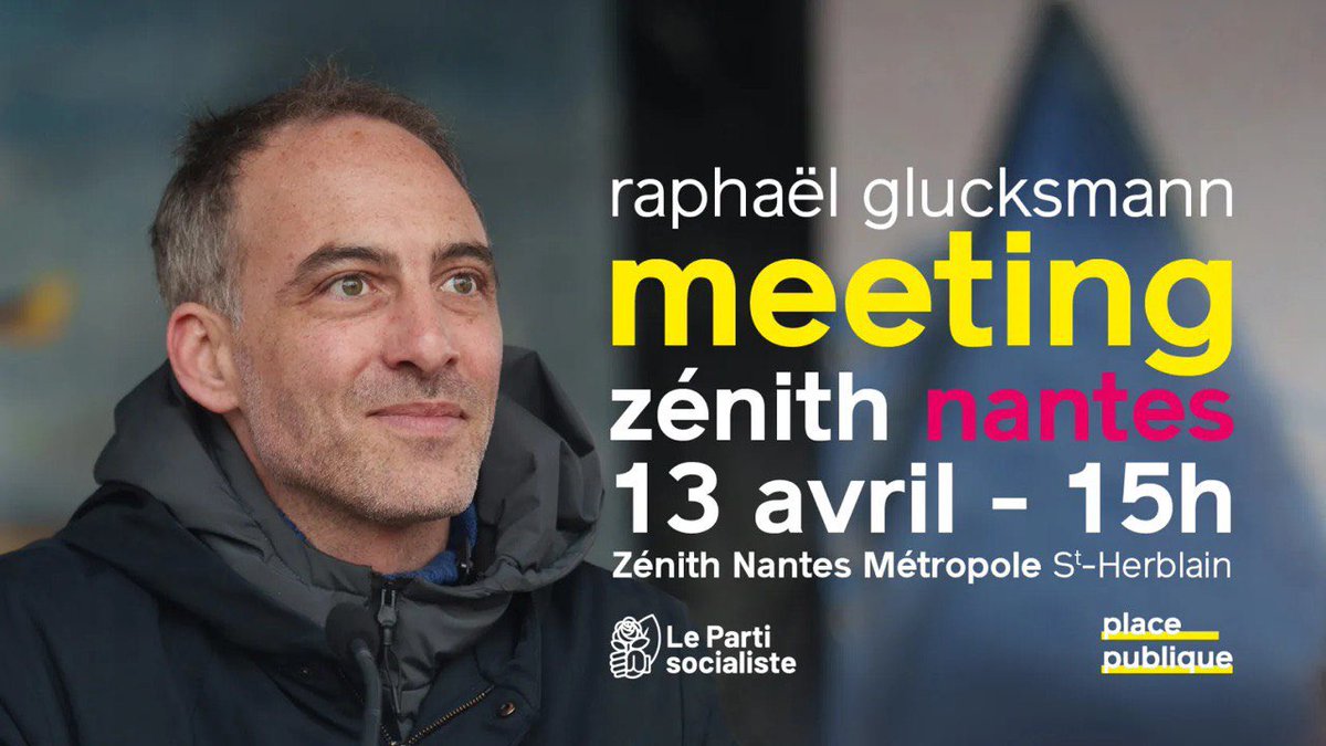 Place Publique 44 (@placepublique44) on Twitter photo 📆 <a href="/rglucks1/">Raphael Glucksmann</a> sera à Nantes le 13 avril pour un grand meeting au Zénith.
On vous attend nombreux !
Le lien d’inscription arrive bientôt, suivez nous pour ne pas le rater. 📆 <a href="/rglucks1/">Raphael Glucksmann</a> sera à Nantes le 13 avril pour un grand meeting au Zénith.
On vous attend nombreux !
Le lien d’inscription arrive bientôt, suivez nous pour ne pas le rater.