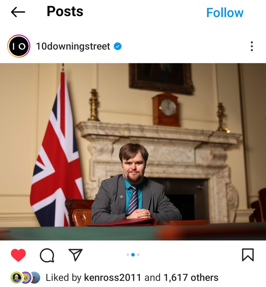 What did you do for #WorldDownSyndromeDay? For this shoot, the gov't photographers had Fionn sit in the Prime Minister's chair in the Cabinet Room, the very one used by all UK PMs. Rarely does anyone who's not a PM perch in it. He looks pretty comfortable there. @NDSPolicyGroup