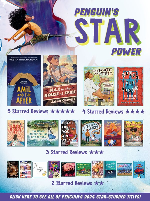 🤩We're seeing stars! 🤩Discover all of our starred review titles so far from 2024 including books by @VeeraHira @AdamGidwitz @ruthbehar @reneewauthor @BXStoryteller and more! Download the starred review interactive booklist penguinschoollibrary.com/2024stars