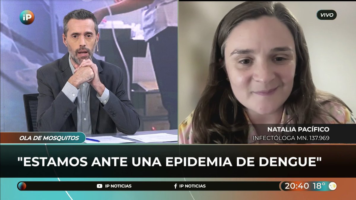 argentina12ok's tweet photo. 🔴Aumentan los casos de dengue 

🎙️"El Estado debería pensar qué se puede hacer a futuro para prevenir", explicó la infectóloga Natalia Pacífico. 

📺En #IPCentral con @nbg__ y @gsued https://t.co/i8ONE9QJk2