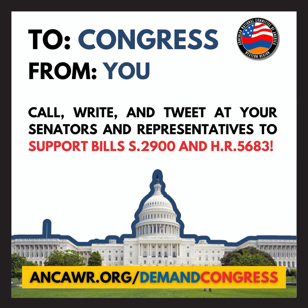 ANCA_WR's tweet photo. Visit https://t.co/taf7KaK2jS to urge your Senators & Representatives to co-sponsor bills S.2900 & H.R.5683, which seek to:

- Implement stringent sanctions against Azerbaijan and the Aliyev regime

- Revoke the Presidential Waiver of Section 907 of the FREEDOM Support Act

- Provide vital humanitarian aid to the displaced Armenians of Artsakh