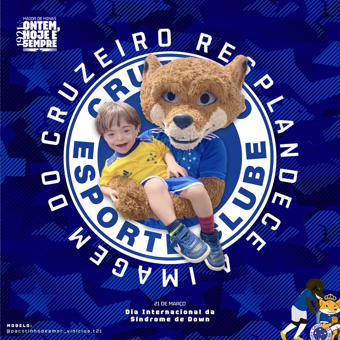 Leorapozeiro's tweet photo. Hoje é dia Internacional do Síndrome de Down! Um cromossomo a mais requer + amor, carinho e respeito! VIVA A INCLUSÃO! Cruzeiro, #UmTimeDeTodos https://t.co/FZdivjiFs5