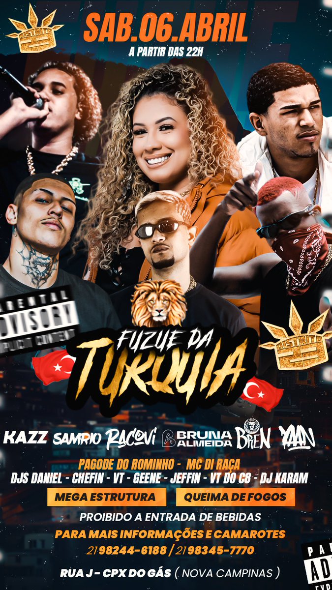 BAILÃO Dia 06/04 🇹🇷🎇🚀

📌AQUELA MEGA ESTRUTURA + QUEIMA DE FOGOS E VÁRIAS ATRAÇÕES QUEBRANDO TUDO! 

⚠️VENDAS DE CAMAROTES DISPONÍVEL 

🚨PROIBIDO ENTRADA DE BEBIDAS

VEM PRA TURQUIA 🔥🇹🇷🦁🦅🐝