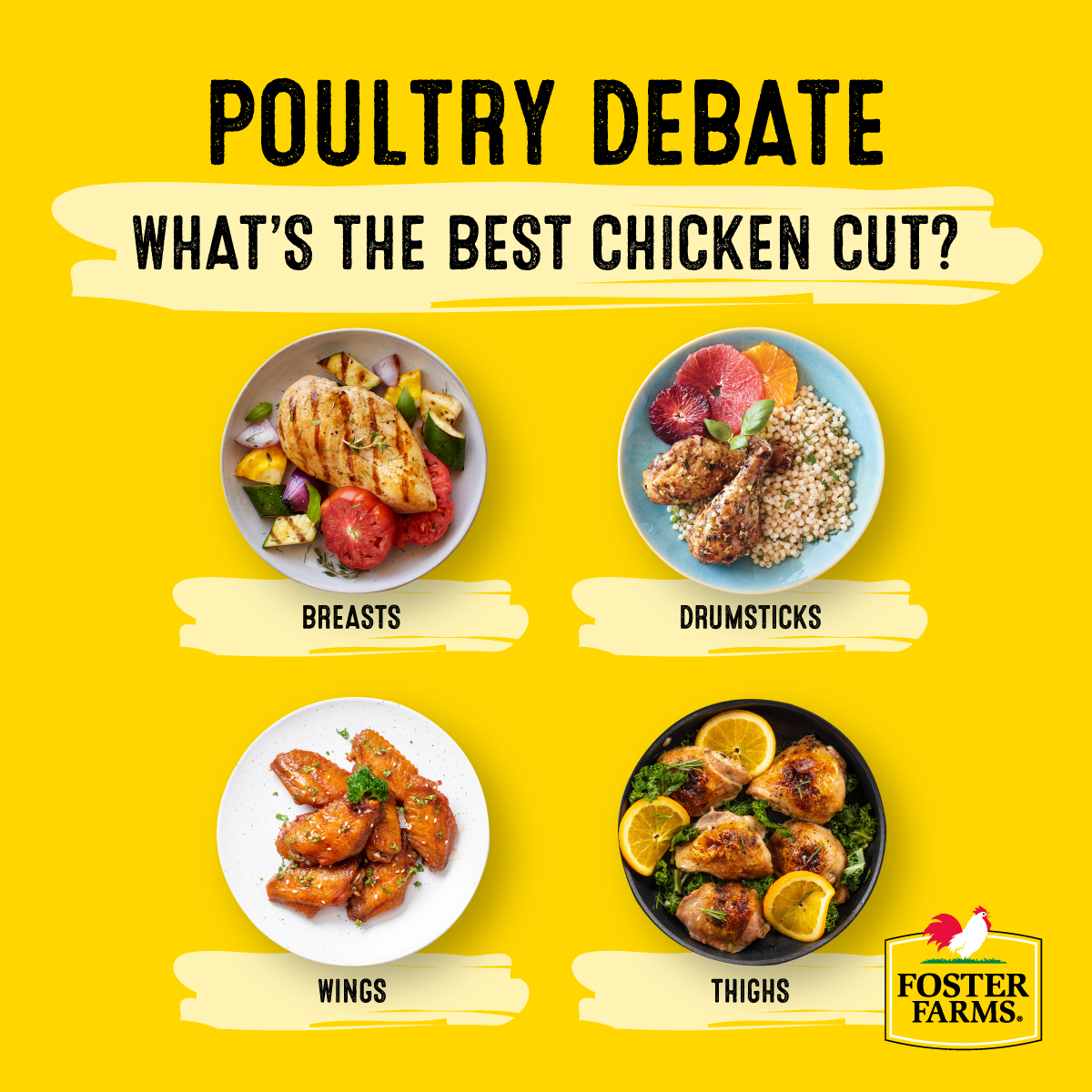 Let us know in the comments below! 👇🏼 #fosterfarms #poultry #chicken #chickenbreast #drumsticks #thighs #wings #chickenwings #debate #chickencuts