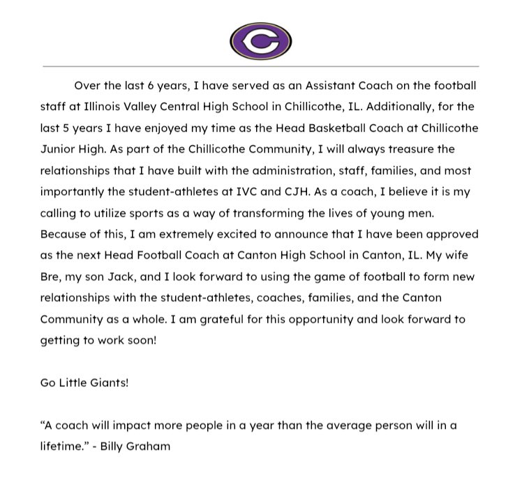 Thankful for the opportunity. Can’t wait to get started! 🟣🟡