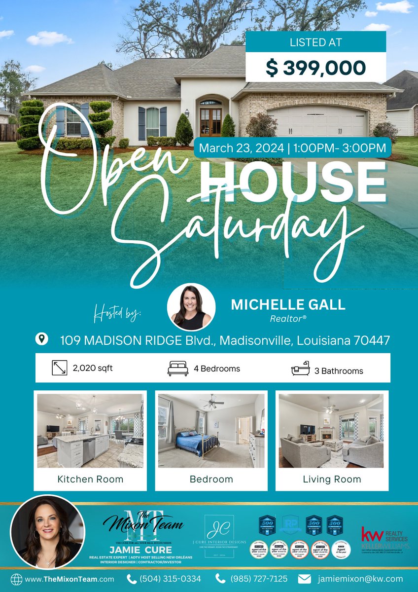 jamieamixon's tweet image. 🏠 Ready to find your perfect match? Join us for an Open House this Saturday, March 23rd, from 1:00 PM to 3:00 PM at Madison Ridge Blvd, hosted by Michelle Gall. Don&apos;t miss out – your future starts here!#OpenHouse #HomeHunting #thecuretoallyourrealestateneeds #Louisianarealestate