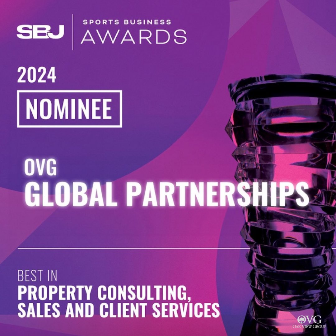 For the 7th year in a row, OVG Global Partnerships has been nominated in the category of Best in Property Consulting, Sales, and Client Services for the @SBJ Sports Business Awards! 🏆