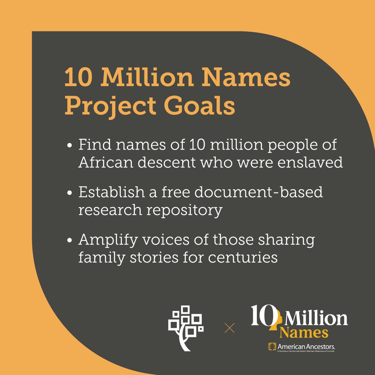 Participate in the 10 Million Names Project, a collaboration with American Ancestors, FamilySearch, and others to compile pre-1870 documents and recover the identities of 10 million individuals of African descent (cont) spr.ly/l/6017kfqd5