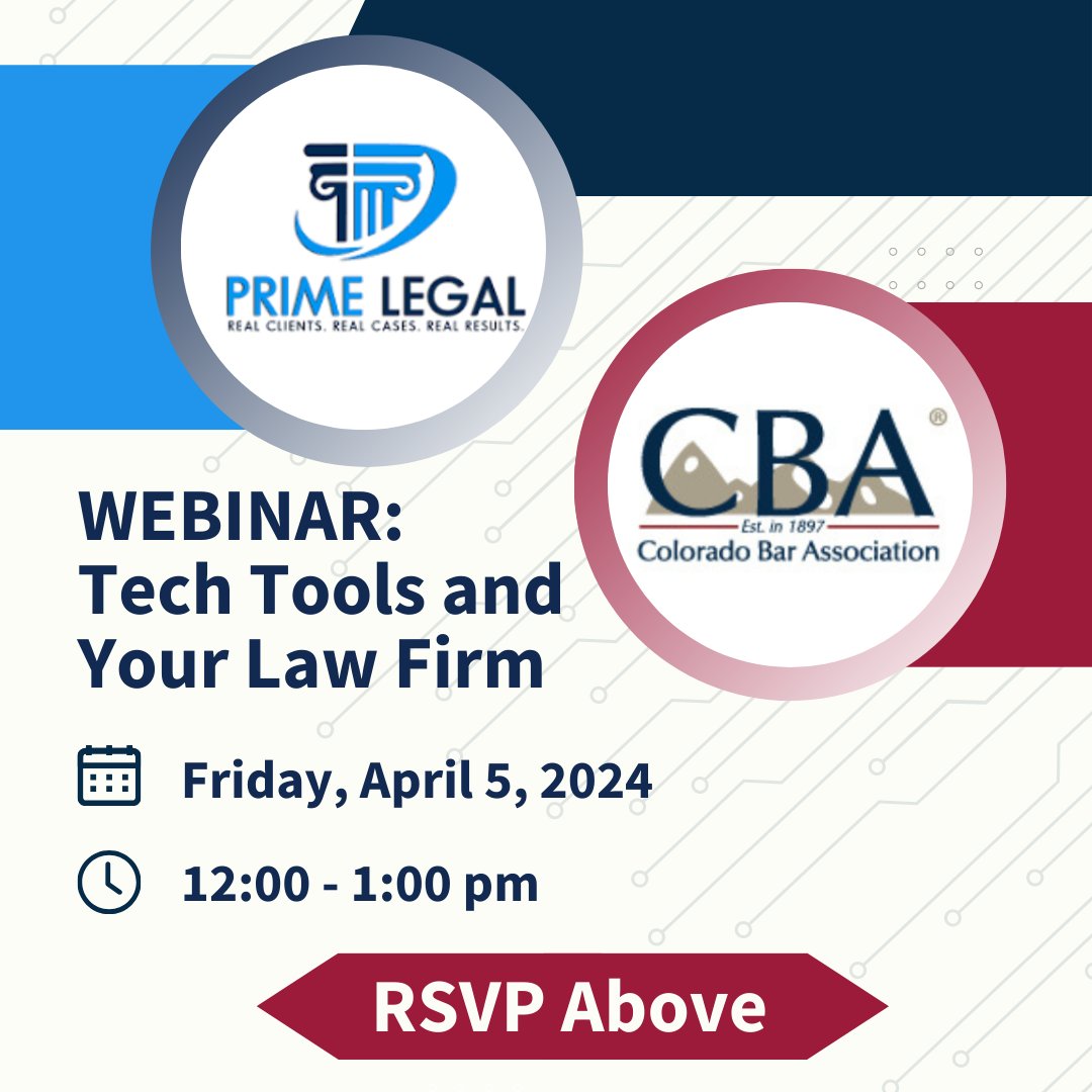 Take your Law Firm to the next level with a webinar on tech tools and online strategies. Register today! Online only. RSVP: tr.ee/kyYp7jXg6Q #webinar #CoBar #technology #NewDate