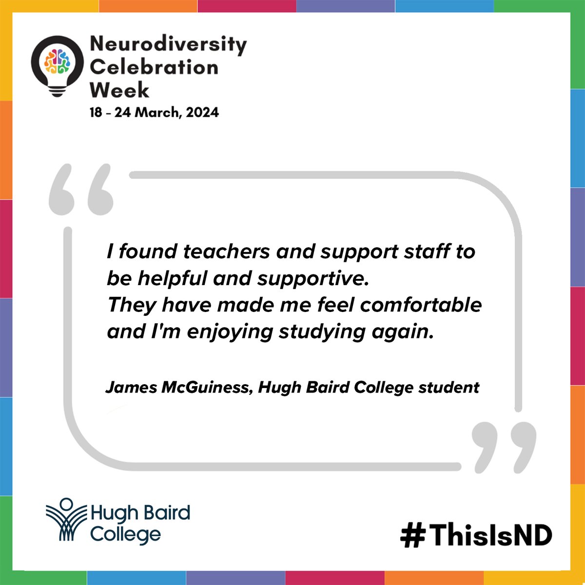 Neurodiversity Week 2024 ⭐

As part of Neurodiversity Week, we spoke with one of our adult students, James. He stated that he enjoys being back in College and working towards his goals with the help of the Learner Support staff.

#neurodiversityweek2024 #NCW #thisisND