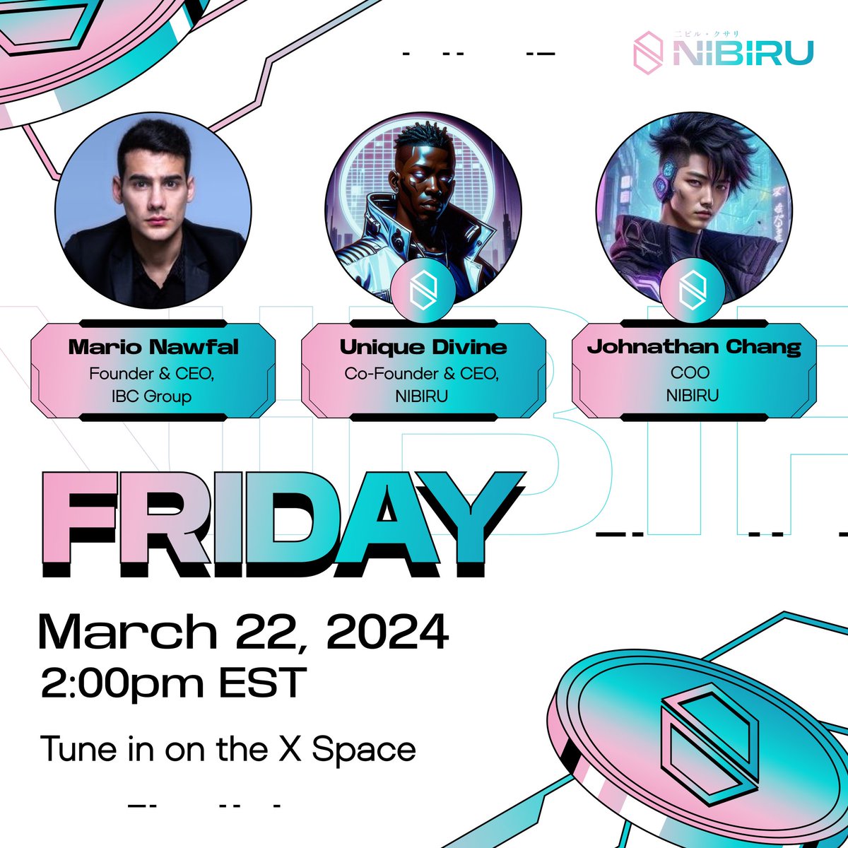 Nibiru Chain 🩵🌸 (@nibiruchain) on Twitter photo Join us tomorrow in the X Space for an insightful discussion with <a href="/MarioNawfal/">Mario Nawfal</a> @DeusExUnicus and <a href="/0xjyjonathan/">Jonathan.nibi</a>
Mark your calendars and RSVP below!
🗓️ March 22, 2024 at 2PM EST
🔗 x.com/i/spaces/1ZkKz… Join us tomorrow in the X Space for an insightful discussion with <a href="/MarioNawfal/">Mario Nawfal</a> @DeusExUnicus and <a href="/0xjyjonathan/">Jonathan.nibi</a>
Mark your calendars and RSVP below!
🗓️ March 22, 2024 at 2PM EST
🔗 x.com/i/spaces/1ZkKz…