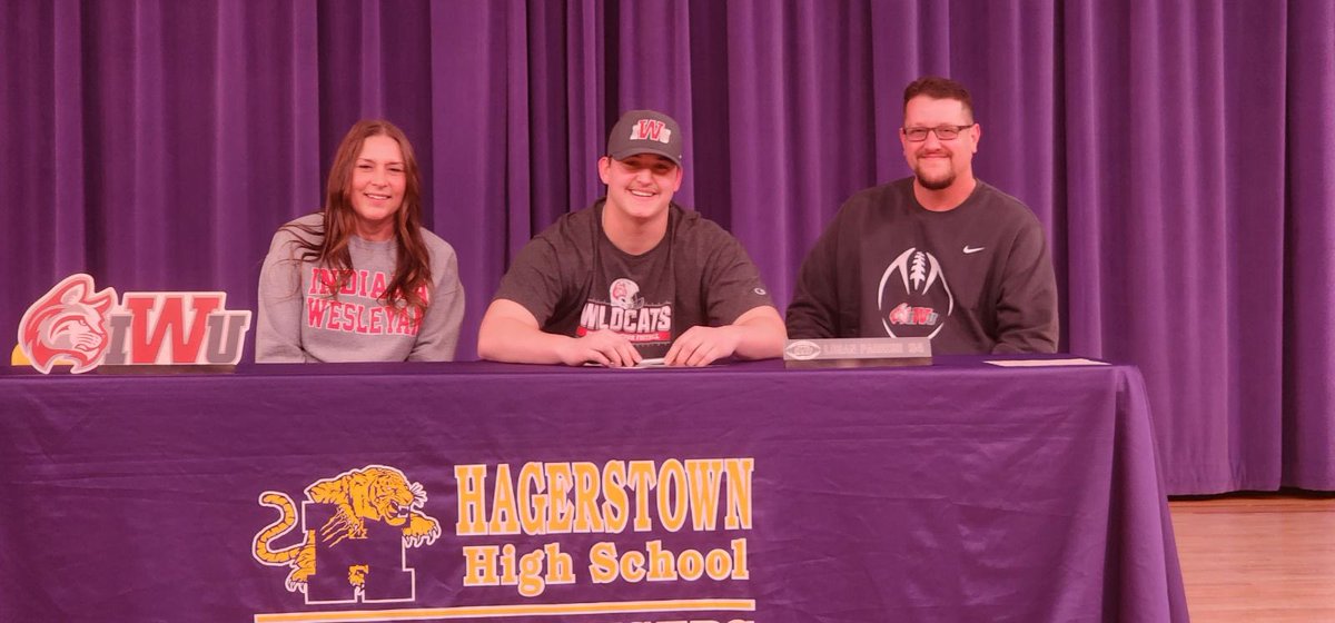 HHSTigersFB's tweet photo. Senior Offensive Lineman Logan Parrish @LoganParrish54 signed his Letter of Intent to play at Indiana Wesleyan @IndWesleyan_FB tonight. Best of luck at the next level Chief! #OQP https://t.co/m4iz0nFDwR