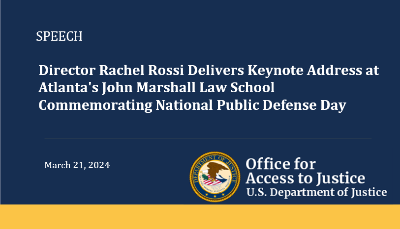ATJDOJ's tweet photo. Director Rachel Rossi Delivers Keynote Address at Atlanta's John Marshall Law School Commemorating National Public Defense Day
🔗https://t.co/J0UvhTDbgD https://t.co/RS8Wfk9esE