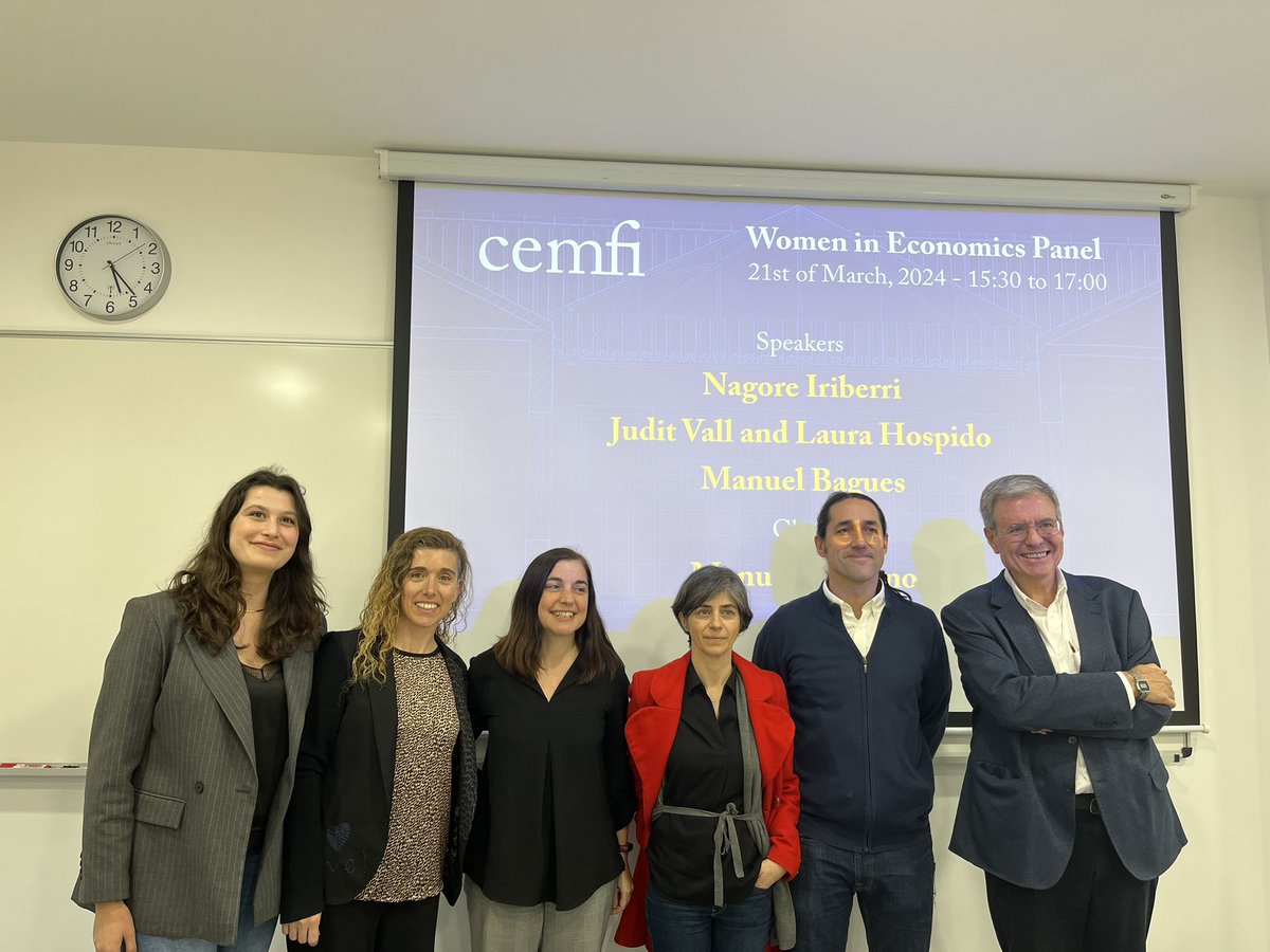 Thank you @kaytansevin and @manolo_arellano for organizing the Women in Economics Panel today at @CEMFInews. Great to listen and learn from Nagore Iriberri, @laura_hospido & @manuelbagues!! Thanks also for the great comments!! @FundacioIEB @ubeconomics