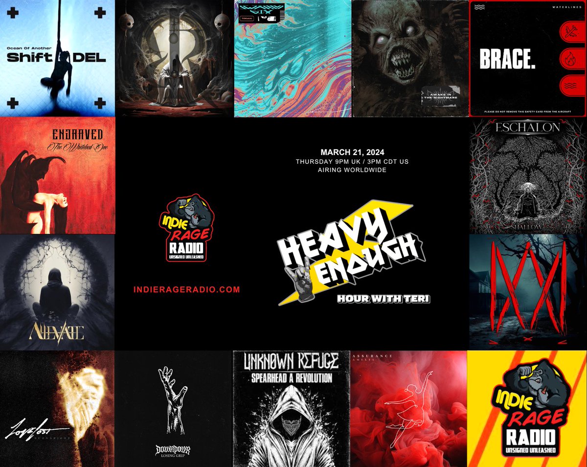 MusicMattersTee's tweet photo. Today 9pmUK, 22hrCET, 4pmCDT(US)
Tune in to @IndieRageRadio #HeavyEnough Hour
🔊 https://t.co/fbYDNfmgnz
Listen to the new bangers from-
#OceanOfAnother @indusriver_band @SWARM6IX @cavekillerband @wearewaterlines @ENGRAVEDBAND #Eschalon +more
Info: https://t.co/ivr7EnJbZH https://t.co/B8HG6OSxvy