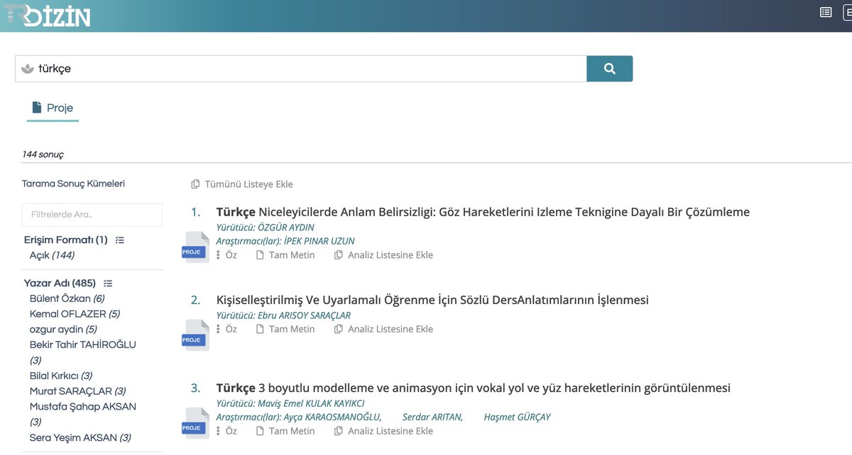 Tübitak proje veritabanı: search.trdizin.gov.tr/tr/proje/ara