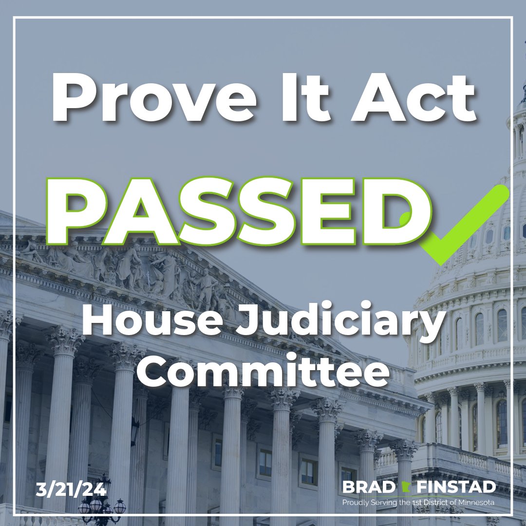 The Prove It Act gives small businesses a seat at the table in the regulatory process. Happy to see that my colleagues in <a href="/JudiciaryGOP/">House Judiciary GOP 🇺🇸🇺🇸🇺🇸</a> passed this legislation and I urge its swift consideration on the House Floor.
