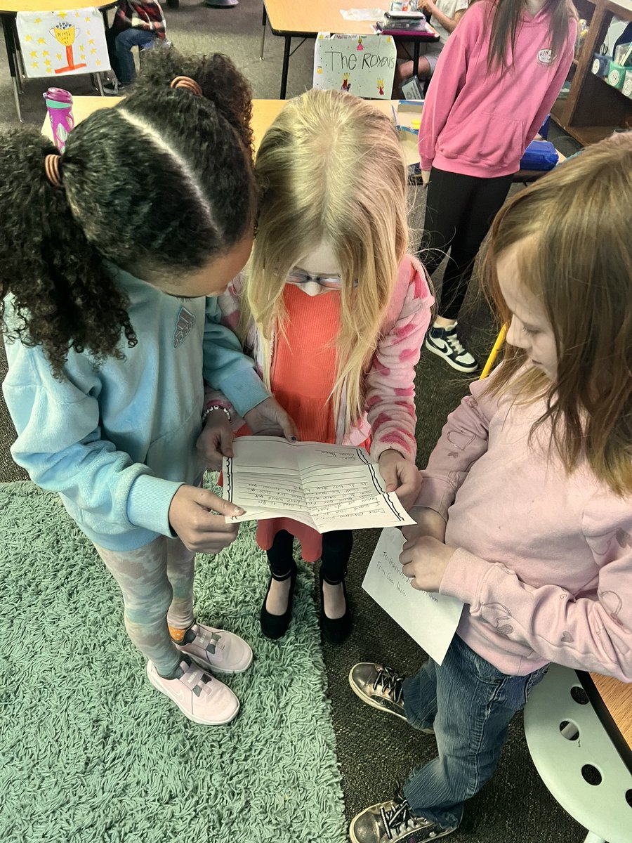 These students wrote a letter to Coach Harris trying to persuade him to let our class have a free choice PE day. They huddled up this morning to read Coach’s response letter.❤️  P.S. He said yes!!🙌🏼 
<a href="/RVRoadrunner/">Ridgeview Elementary</a>