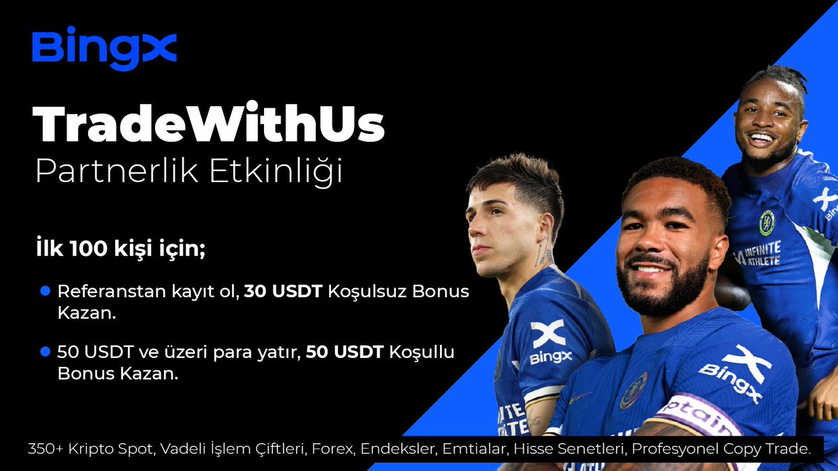Selamlar herkese

<a href="/BingXTurkiye/">BingX Türkiye</a> ile güzel bir partnerlik anlaşması yaptık. Ve sizler için de güzel bir kampanya yaptılar.

Referans linki ile olan ilk 100 kişiye 30 USDT ve 50 USDT yatırım yapanlar bonus 50 USDT kazanacak 

Ref Linki: bingx.com/invite/RWIWE0FI