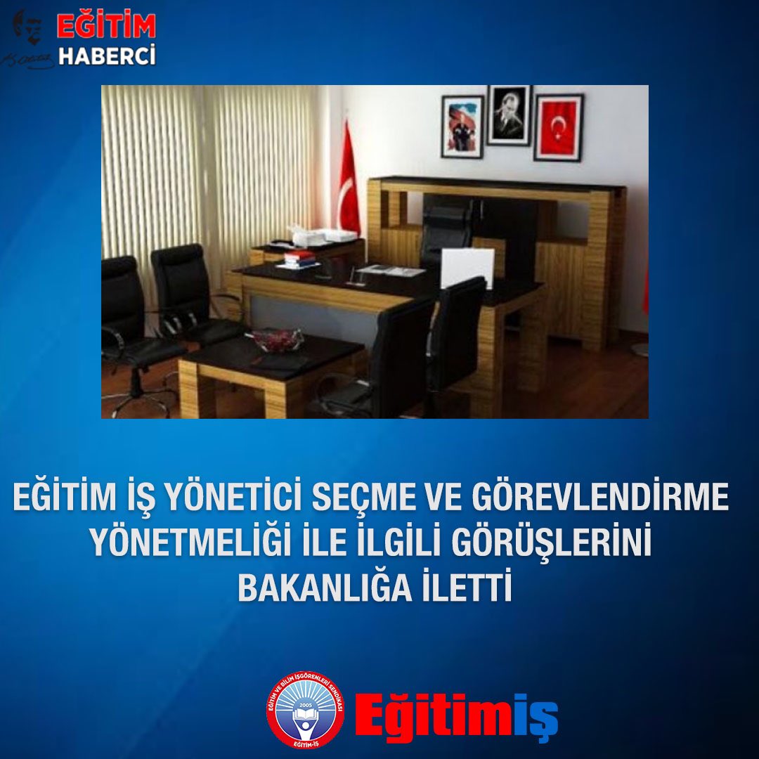 EĞİTİM İŞ YÖNETİCİ SEÇME VE GÖREVLENDİRME YÖNETMELİĞİ İLE İLGİLİ GÖRÜŞLERİNİ BAKANLIĞA İLETTİ Eğitim İş Genel Merkezinden yapılan açıklamada, “Yönetici Seçme ve Görevlendirme Yönetmeliği ilgili görüşlerimizi MEB’ ilettik.@egitimis facebook.com/egitimhaberci