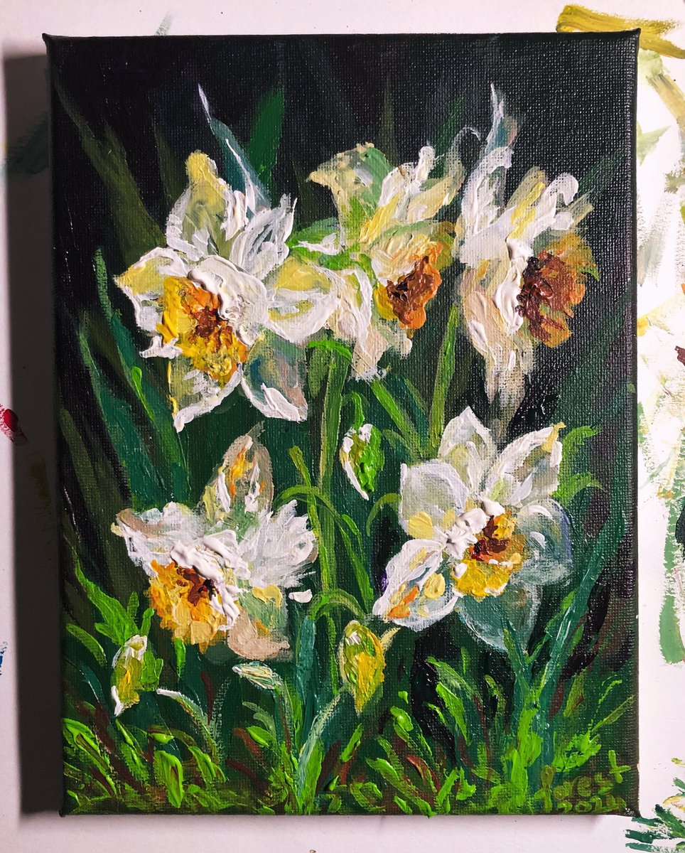 Todays stream tomfoolery #narcissusflowers #acrylicpainting #acrylic #paint #painting #ArtistsOfTwitter #traditionalart #traditional #art