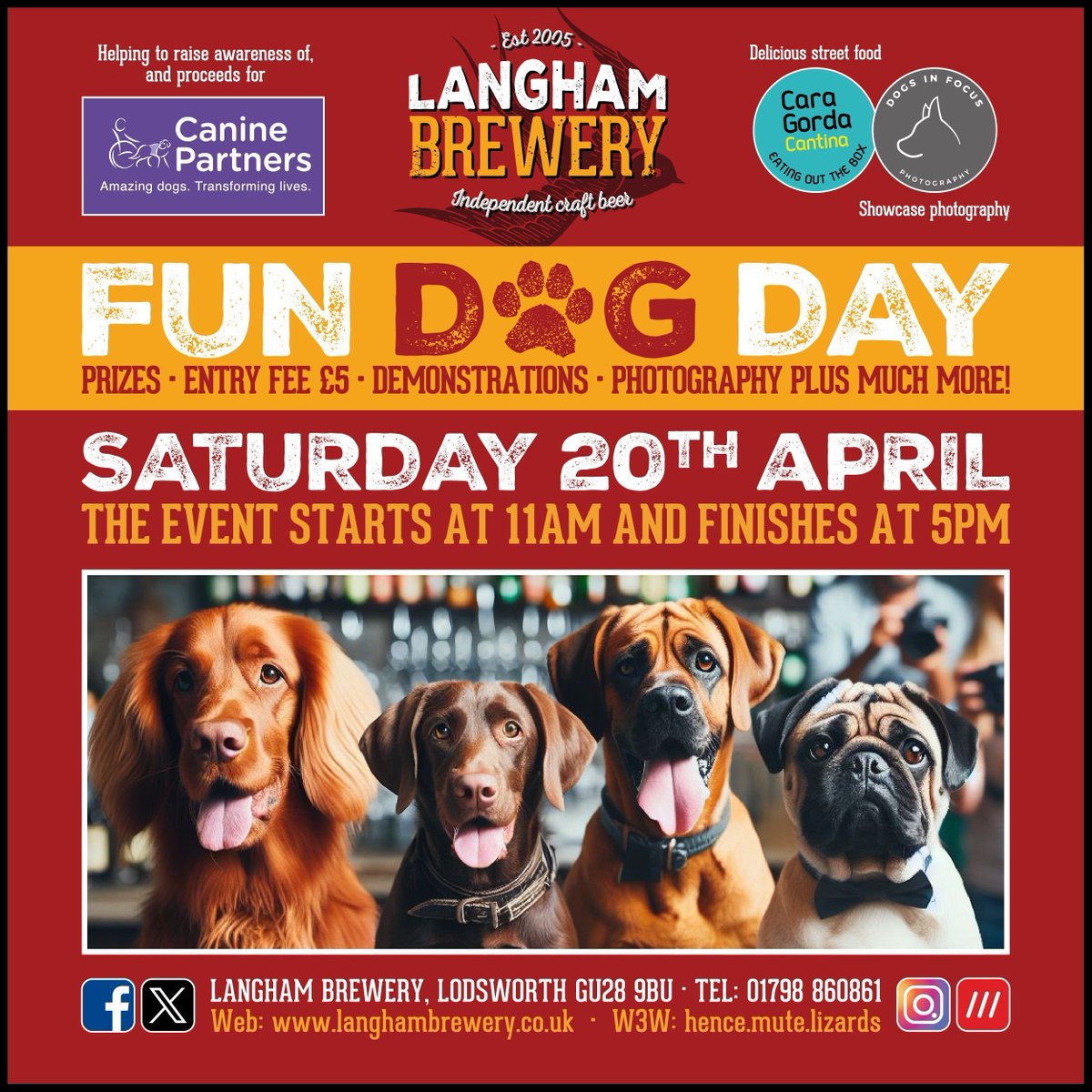 Our Fun Fun Dog Day is on Saturday 20th April, and we'd love you to join us. We're celebrating all things 4 paws and waggy tails with a (very relaxed) Fun Dog Day in support of @canine_partners bit.ly/LBrewery #dogshow #dogfunday #brewery #sussex