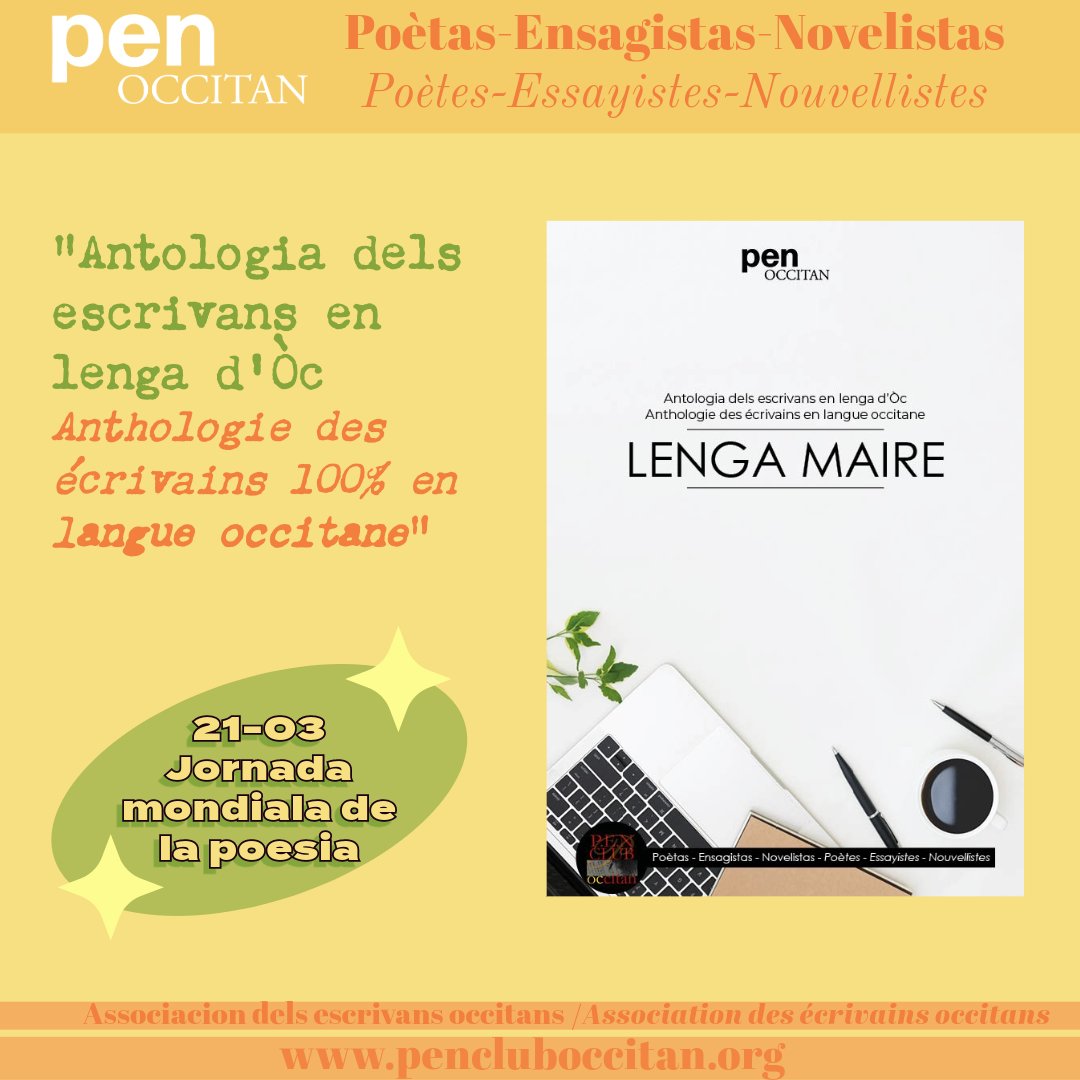 📖Lo <a href="/PENOccitan/">PEN Occitan</a> festeja la jornada mondiala de la poesia ! helloasso.com/associations/p…
📷L'Ebook Lenga Maire : 236 paginas, 41 escrivans, 24 fotografias originalas. Un libre 100 % Òc !  Soutenez l'association des écrivains occitans ! ✨