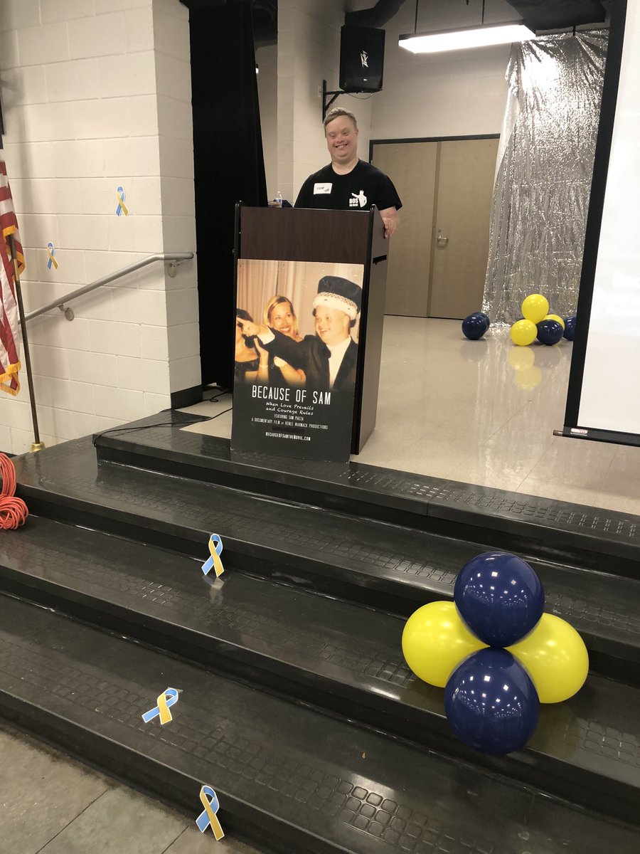 BOSTheMovie's tweet photo. .@CBSSunday Sam Piazza brought his powerful msg of #Antibullying #Inclusion 💙💛to 500 Lamb Elem. Scl kids 2day-Pls 🙏WATCH doc film about his life feat @GiGis_Playhouse @PdqChicken @TitusONeilWWE at https://t.co/QwNhiAOB3H #WorldDownSyndromeDay https://t.co/NkHy2VI89Y