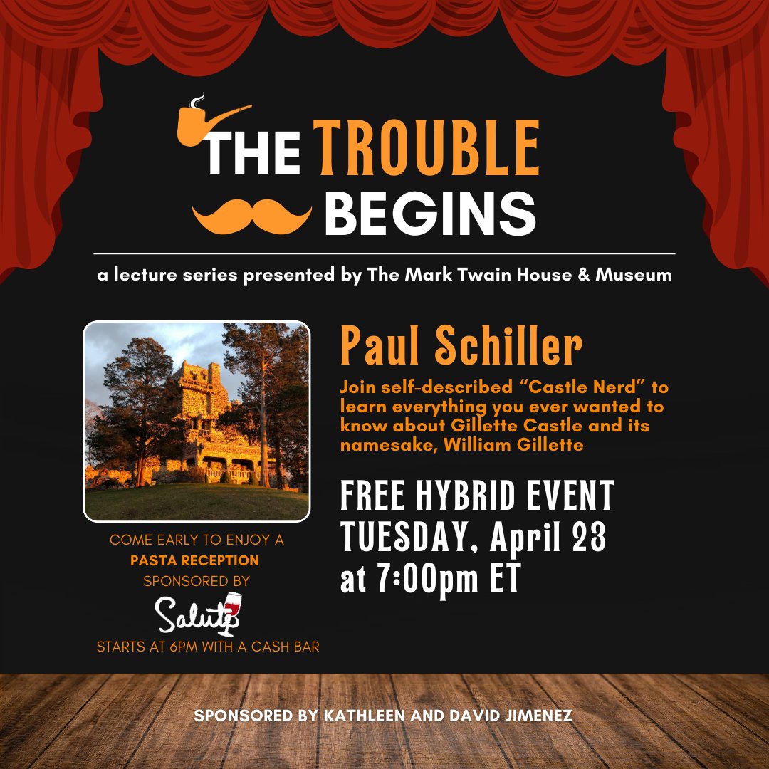 JUST ANNOUNCED! Tues. April 23 at 7:00pm ET - The Trouble Begins with Paul Schiller (Hybrid) This is a FREE HYBRID event sponsored by Kathleen and David Jimenez. Learn more & REGISTER HERE: marktwainhouse.org/event/the-trou… #GilletteCastle #Hartford #CT #Connecticut
