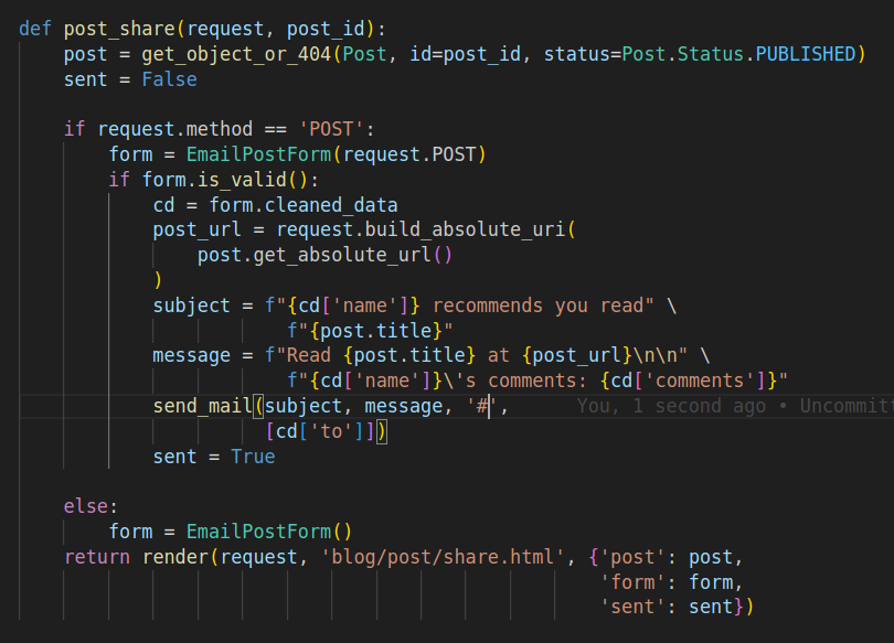 stanley643's tweet photo. 📅 21st March 2024 Day 09 of 100 @ #100daysofalxse. Recommending posts using django mail. I have learnt: 
1.Creating forms with django
2. Handling Forms in views
3.  Sending  emails with Django #ALX_SE #100daysofALXSE #DoHardThings #idohardthings #100DaysOfALXSWE #ALX_SWE https://t.co/d4OYvCVwKH