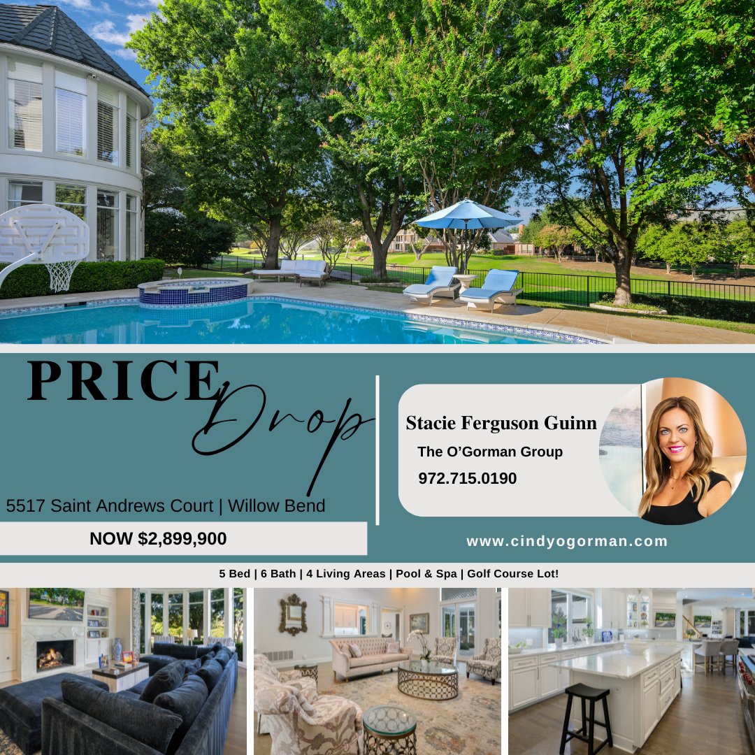 🚨 PRICE DROP! 👇 5517 Saint Andrews Court in Willow Bend Place! 🛏️ 5 Bed 🛁 6 Bath 🛋️ 4 Living Areas 🚗 3 Car Garage 🏊‍♀️ Pool+Spa ⛳️🏌️‍♀️Golf Course Lot and a whopping 6,541 sq ft! 5517saintandrews.ebby.com #pricedrop #willowbend #welcomehome #Plano #theogormangroup #ebby