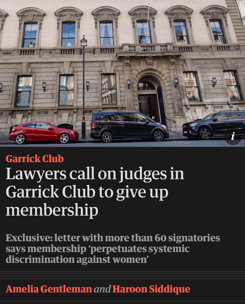 We organised a letter signed by more than 60 legal professionals including @_lesliethomas @JoDQC Michael Mansfield KC @AnnOlivarius @JolyonMaugham calling on judges to give up their membership of an all male club that bars female members, and is arguably discriminatory.