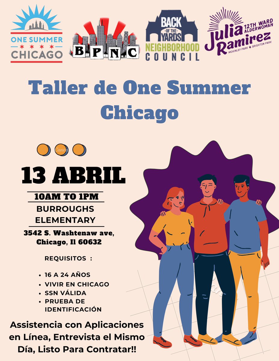 📣 Calling all youth 16-24 📣 Are you looking for a summer job? Join us for One Summer Chicago, a six-week employment program. We will be hosting a workshop on April 13th where youth can receive application assistance and participate same-day interviews.