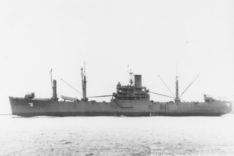 3/21/44: England got underway at 0625 and headed to Tassafaronga to link up with attack transport USS Clay (APA-39), however, Clay was still unloading her cargo and wasn't ready to leave yet, and directed England to go escort attack cargo ship USS Libra (AKA-12) to Tenaru. (1/2)