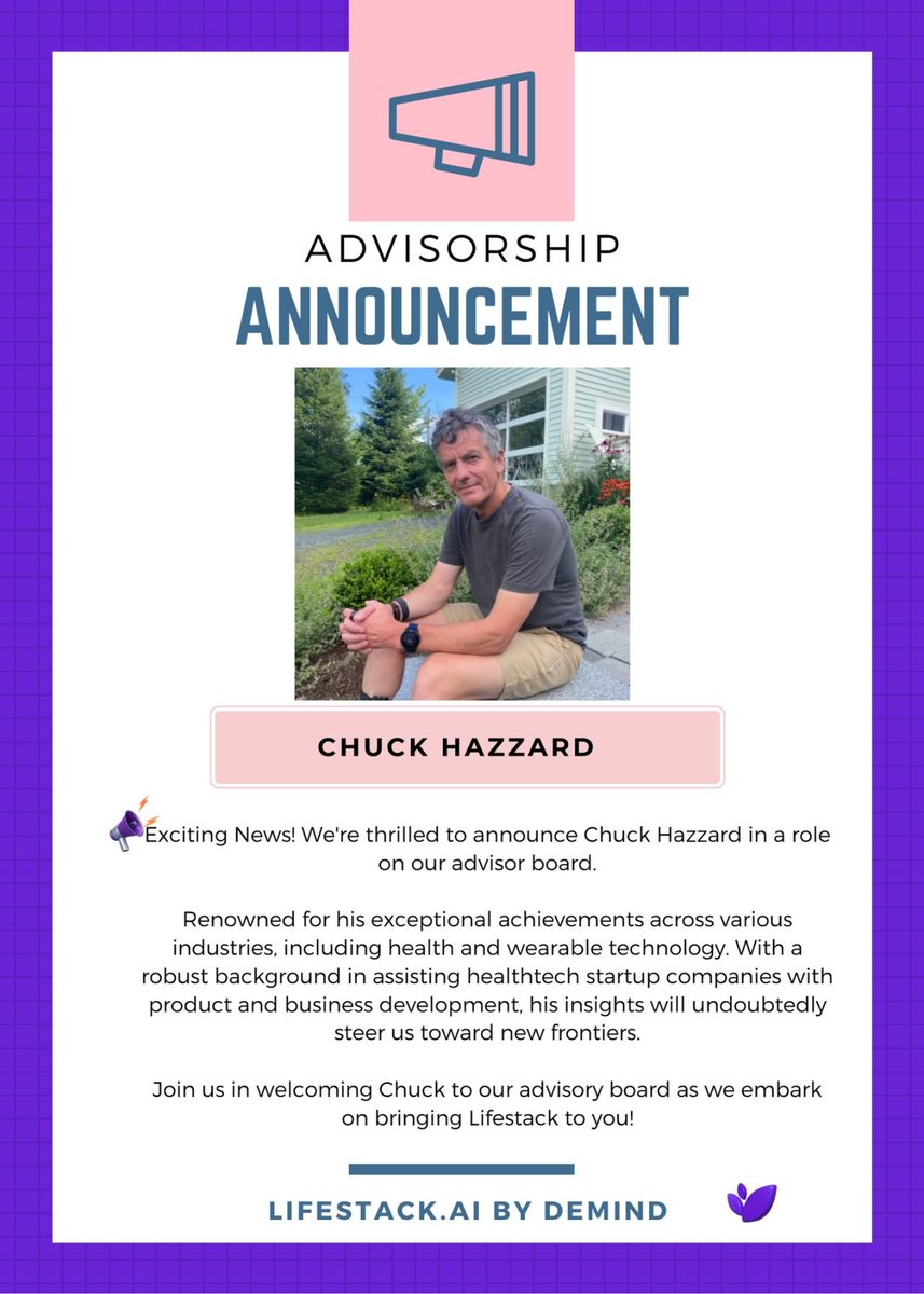 🎉 Exciting News! 🎉
We're thrilled to welcome Chuck Hazzard onboard as our newest advisor! 
His extensive knowledge in wearables and health will fuel our innovation journey