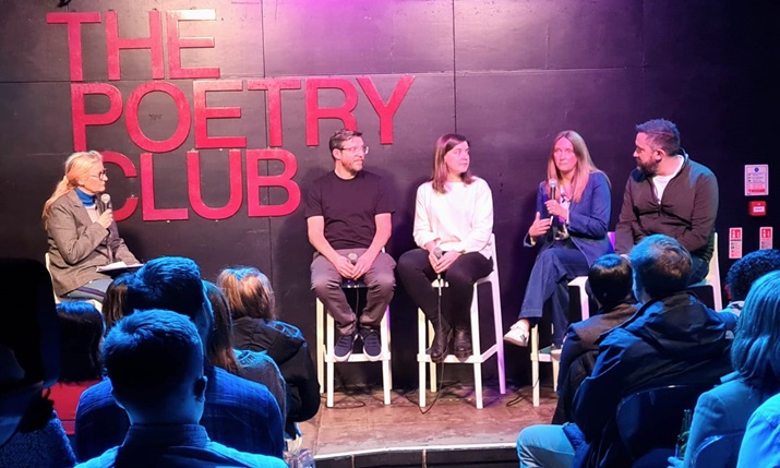 Speakers from @EMGLiveUK, @IMG, @QTV_media plus host @AlisonWalker_tv on stage at a packed Poetry Club in Glasgow tonight for the third edition of SVG Europe Women Scotland