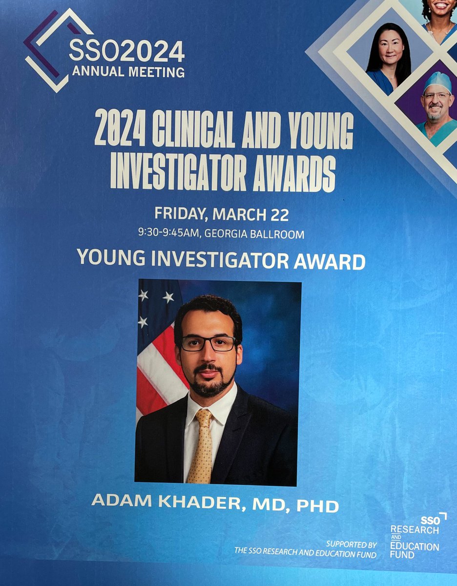 Congratulations to Dr. Adam Khader from @VCU_Surgery and @VCUMassey for a well-earned @SocSurgOnc Young Investigator Award!