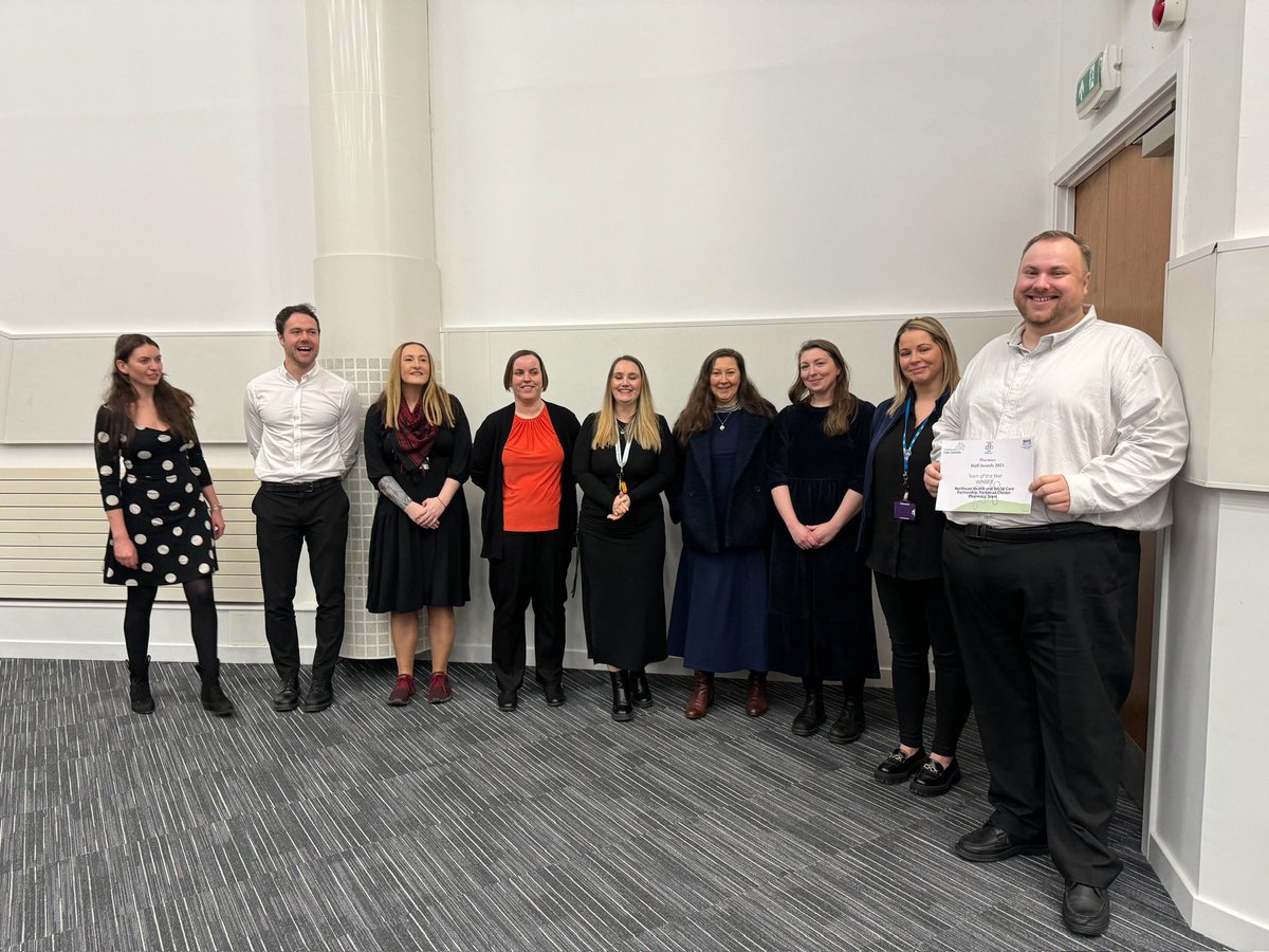 NHSGGCPharmacy's tweet photo. Hard to follow @CorHutton but on to the awards. Team of the year winner was NorthEast Health and Social Care Partnership Parkhead Cluster Pharmacy Team. Congratulations to all of them. Lovely to see you all at the awards. https://t.co/35NfjMm8mE