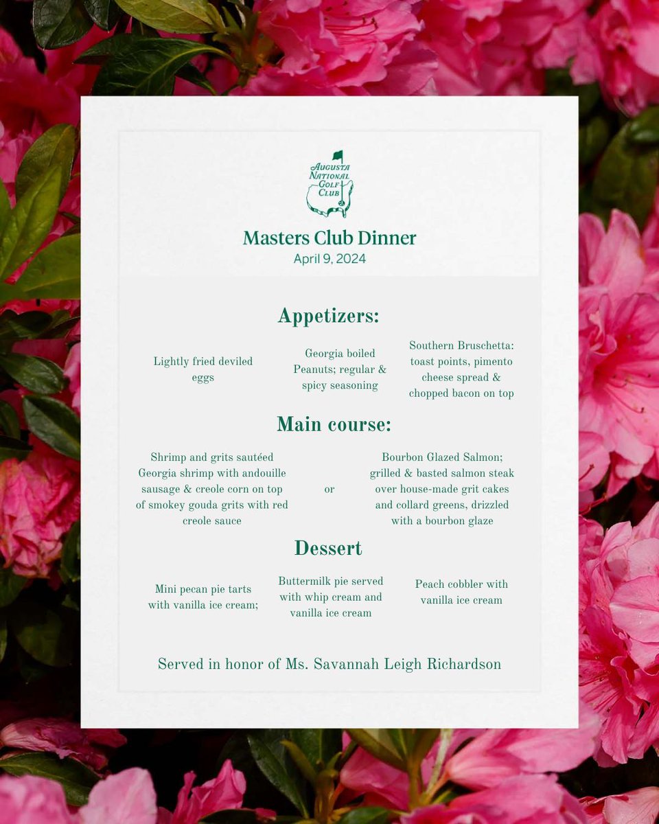 _PlayingThrough's tweet photo. After seeing Jon Rahm's Masters spread, we gave it a crack! Check out the Playing Through's Champion dinner menus!
Which dinner would you want to attend?!
#TheMasters #playingthrough #AugustaNational #PGATour #mastersdinner https://t.co/C9dvkCrDvX