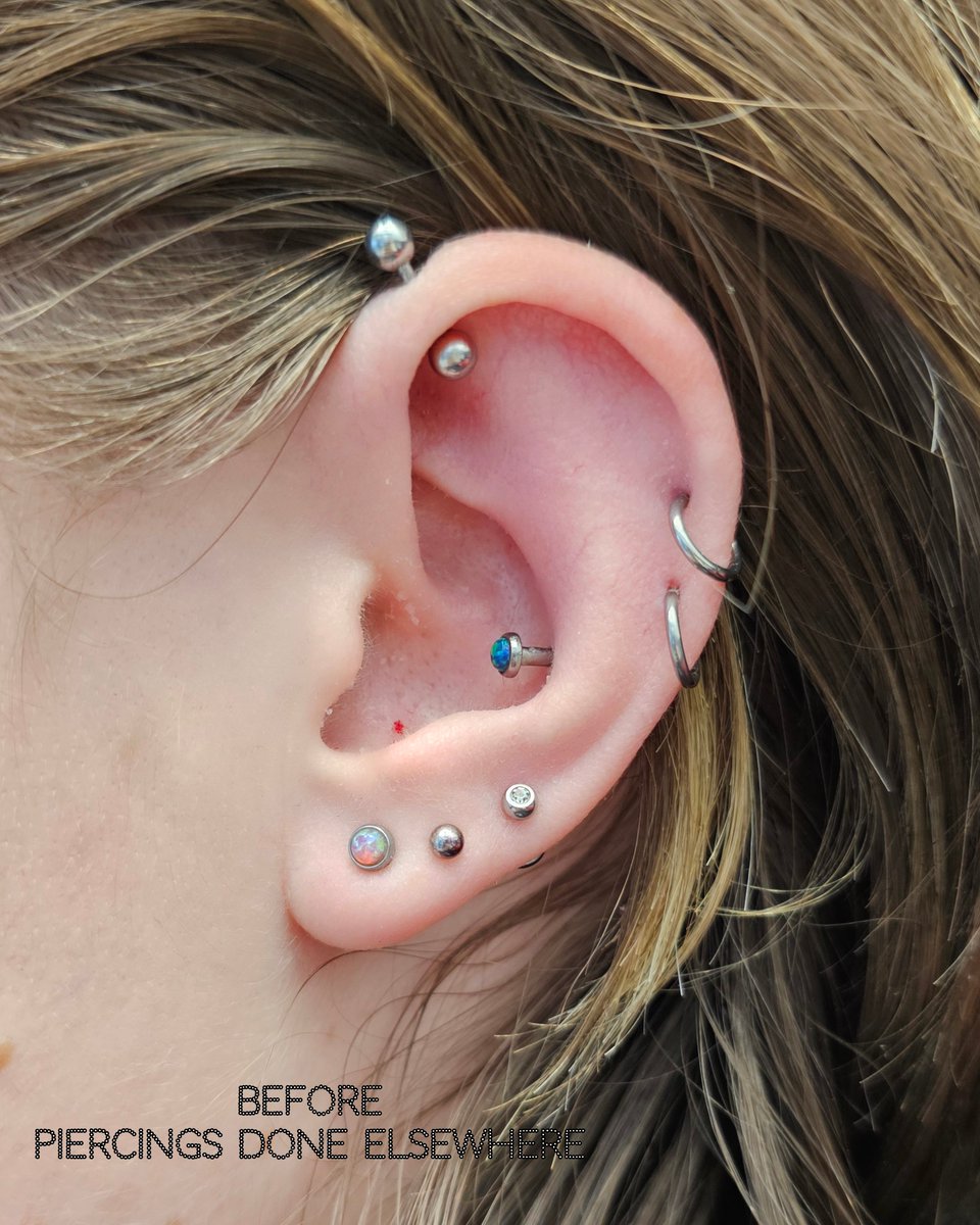 PiercerCharlie's tweet image. Revamp your ear game with our Ear Curation services! Transform basic existing piercings into stunning works of art and achieve a cohesive, elegant look. Swipe for jaw-dropping before and after photos. 💎✨ #UpgradeYourLook #EarTransformation piercercharliescreations.ie/piercing/