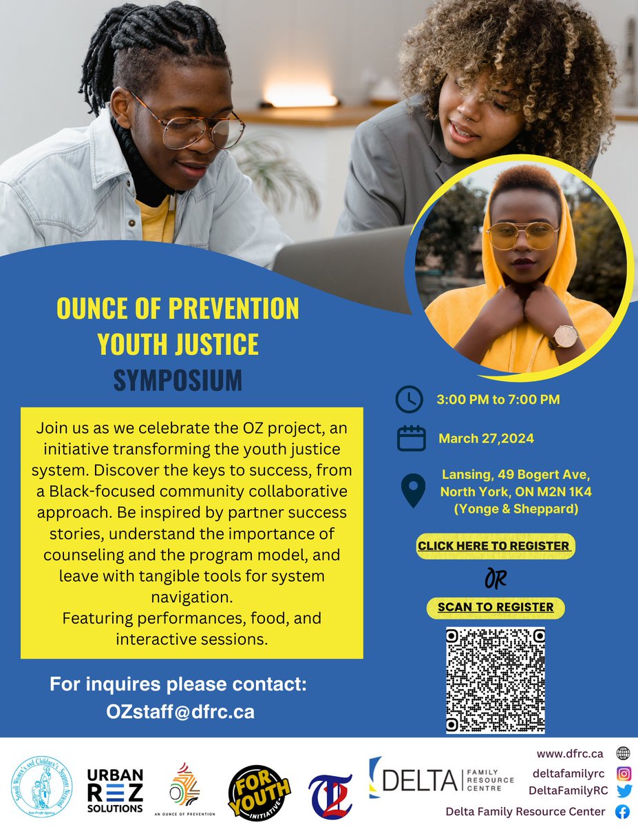 DeltaFamilyRC's tweet photo. ✨ SYMPOSIUM ANNOUNCEMENT✨
We're hosting an in-person Youth symposium at Lansing, 49 Bogert Ave., North York, ON M2N 1K4 ( Yonge & Sheppard).
Date: March 27th, 2024
Time: 3:00 PM – 7:00 PM
#Workshop #Youth #Justice #DFRC #OzofPrevention, #YouthJusticeSymposium, #BlackYouthTO https://t.co/Ldrm5shsIz