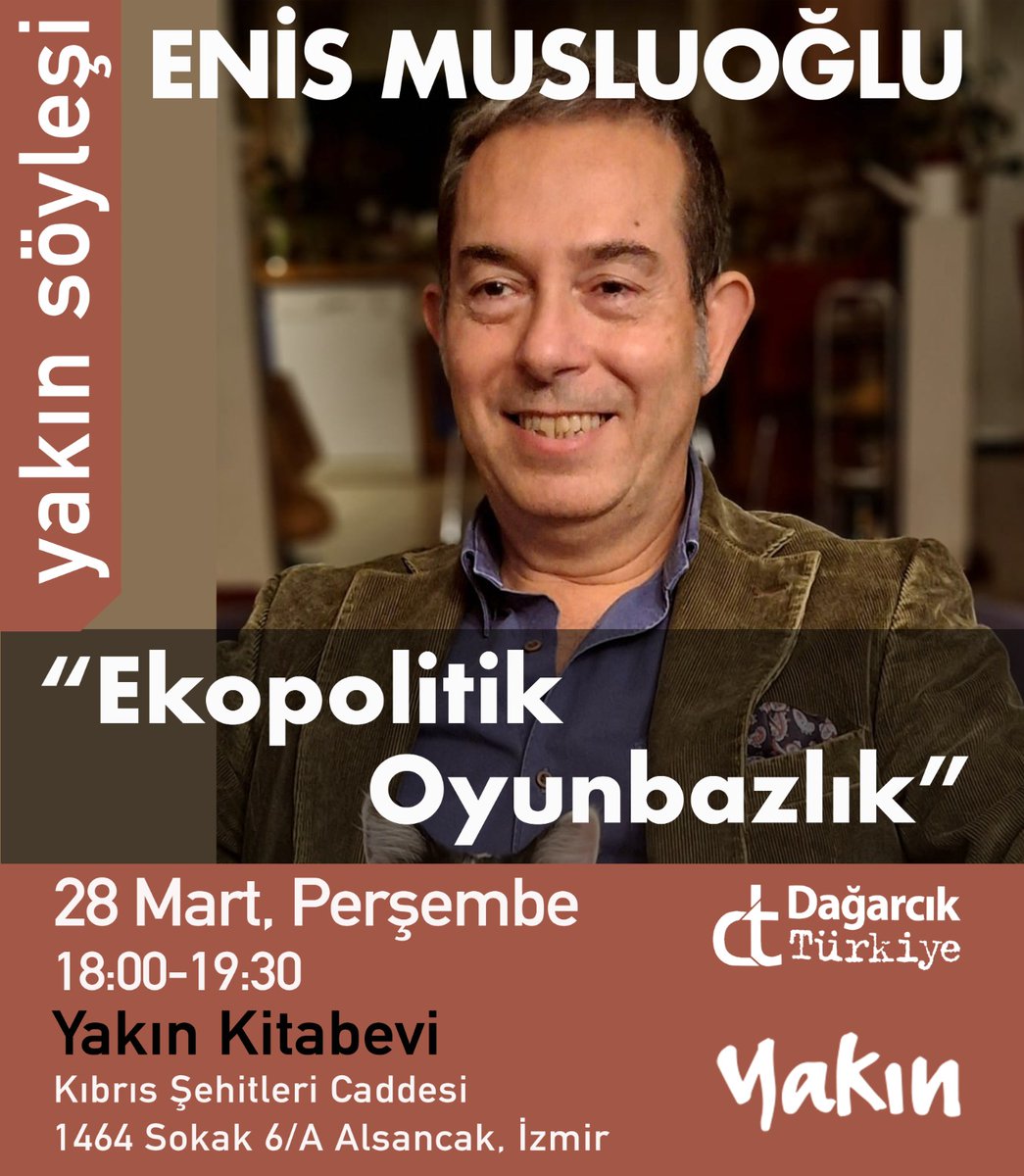Dağarcık Türkiye Genel Yayın Yönetmeni Enis Musluoğlu'nun 'Ekopolitik Oyunbazlık' konulu söyleşisine tüm okurlarımız davetlidir. Söyleşi, Instagram üzerinden canlı olarak yayınlanacaktır.