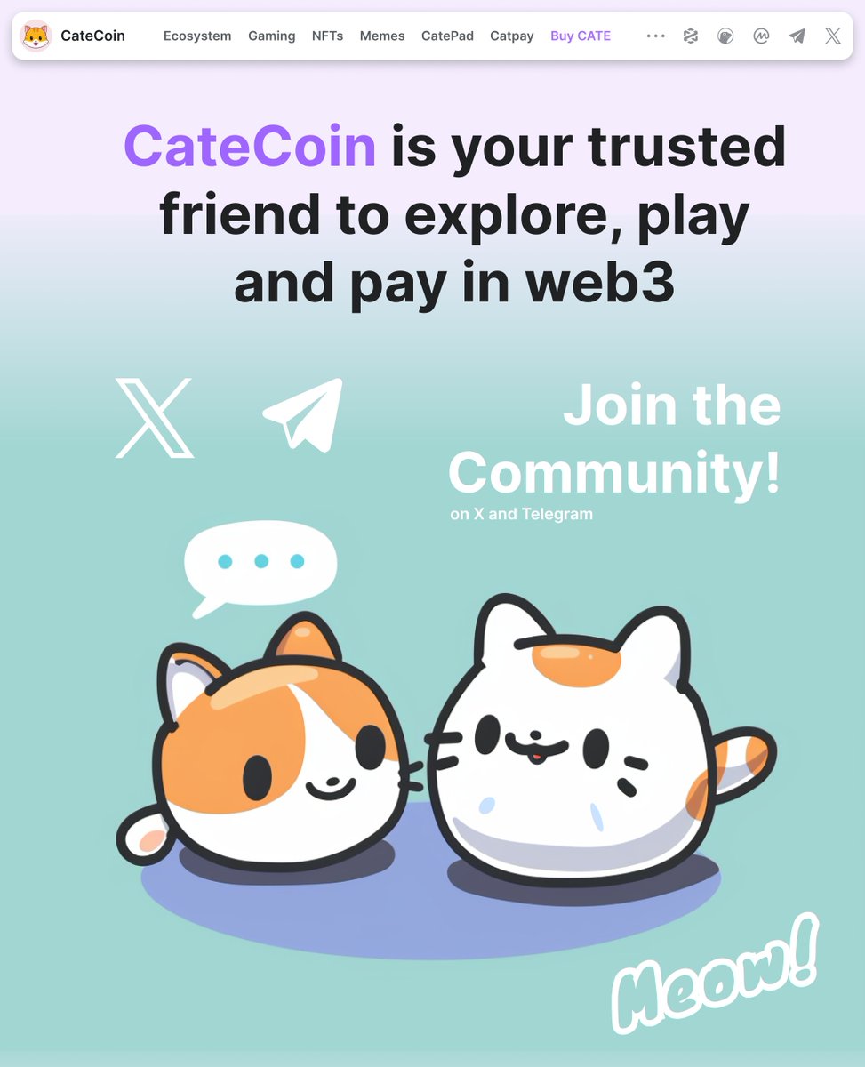 catecoin's tweet photo. #CateCoin is your trusted friend to explore, play
and pay in web3 😻

Updated website coming soon! 🛠️
Join the CateArmy on TG: https://t.co/xXD2dywwhL
$CATE @catecoin #BSC #ETH https://t.co/OYO15rpr8x