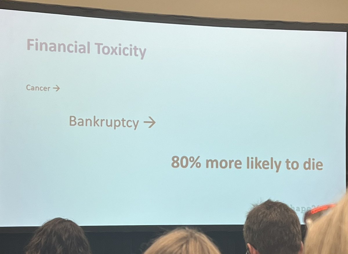 “A patient with cancer who declares bankruptcy is 80% more likely to die” Looking at financial toxicity as an independent risk factor is absolutely terrifying. This is a MASSIVE problem with healthcare in the US. It shouldn’t be like this #hapc24
