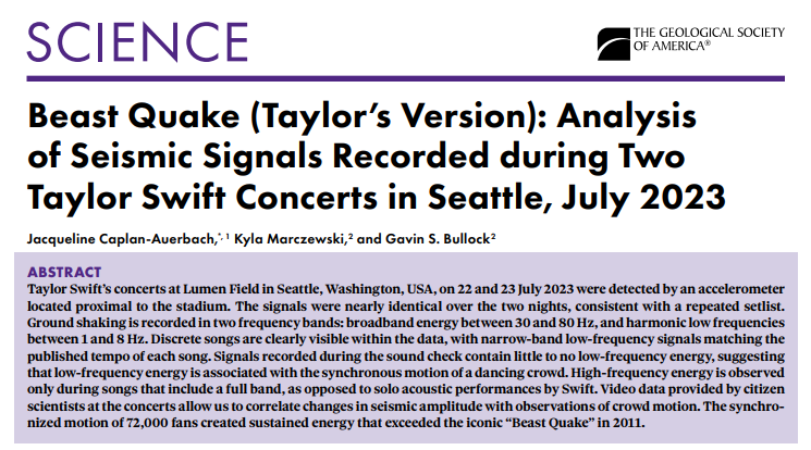 Interested in the Taylor Swift quake but can't access the recent SRL paper? No worries--ours is open access. Check it out in GSA Today! geosociety.org/GSA/Publicatio…