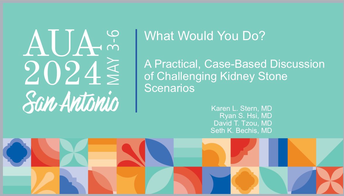 Karen Stern MD (@ksternaz) on Twitter photo Join us for an interactive course on challenging kidney stone scenarios at #AUA24. Tips and tricks to deal with your most difficult stone situations. <a href="/AmerUrological/">Amer. Urol. Assn.</a> <a href="/StoneCrushed/">Ryan Hsi</a> <a href="/BechisUrology/">Seth Bechis</a> <a href="/DTzouMD/">David T. Tzou, MD</a> Join us for an interactive course on challenging kidney stone scenarios at #AUA24. Tips and tricks to deal with your most difficult stone situations. <a href="/AmerUrological/">Amer. Urol. Assn.</a> <a href="/StoneCrushed/">Ryan Hsi</a> <a href="/BechisUrology/">Seth Bechis</a> <a href="/DTzouMD/">David T. Tzou, MD</a>