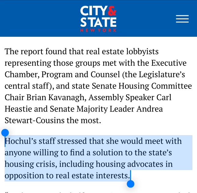This week,@GovKathyHochul said she'd meet with 'anyone who is serious about making progress' on housing. Since her election, she’s NEVER met with our coalition of 80+ tenant groups — but her office met with real estate 260 times in 2022 alone. Today, we requested a meeting.