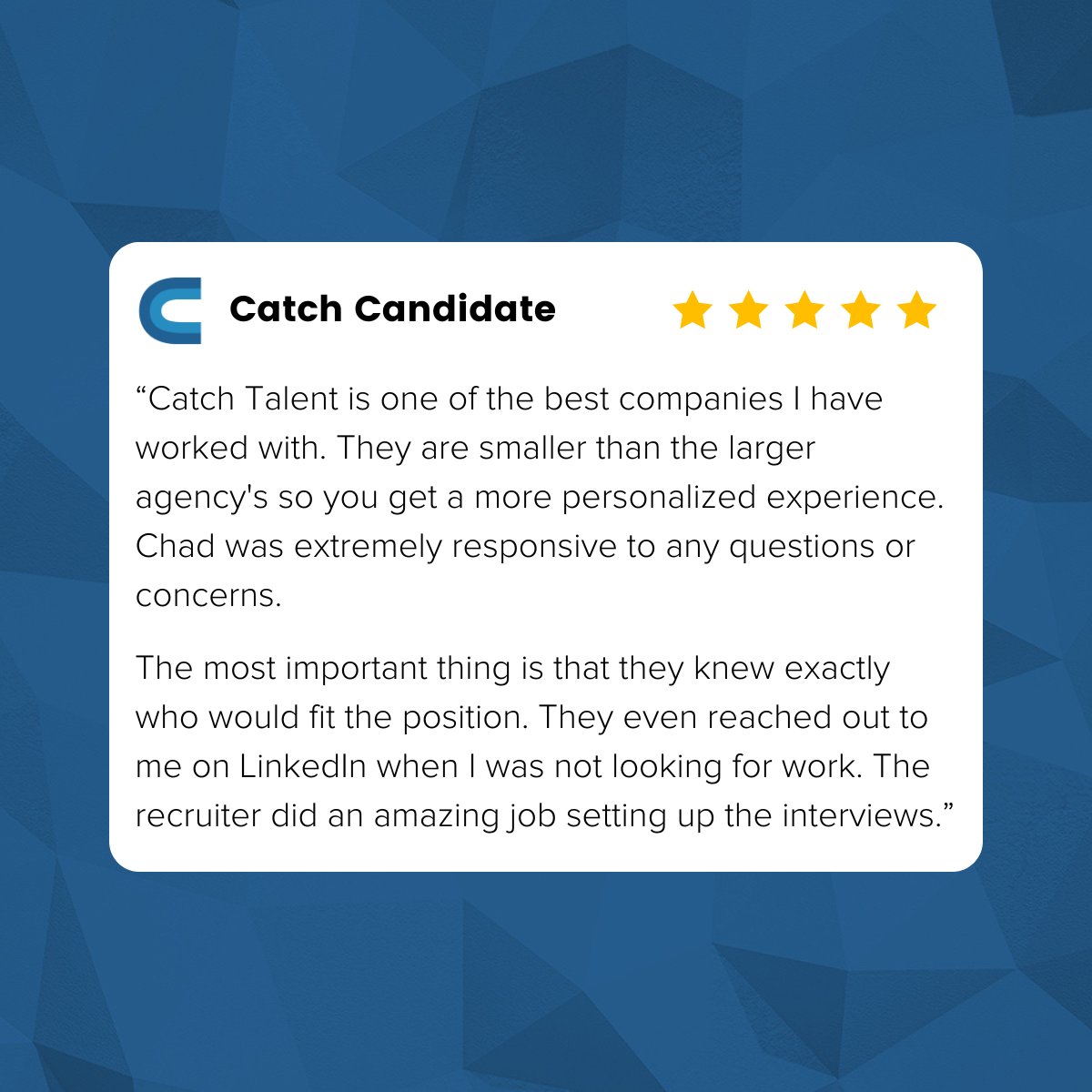 catchagency's tweet image. Another great review from a recent candidate ⭐️ #googlereviews #feedback #interviewprocess #teamwork #technicalrecruiting