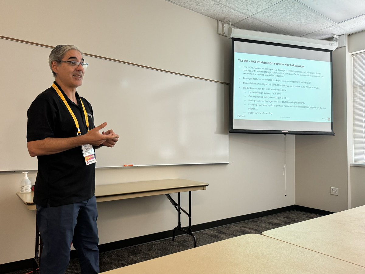 EdelweissK's tweet photo. Last session for @ncalerouy at #UTOUG24 on Migration PostgreSQL to OCI @utoug @oracleace @Pythian https://t.co/r9LyltEBU6