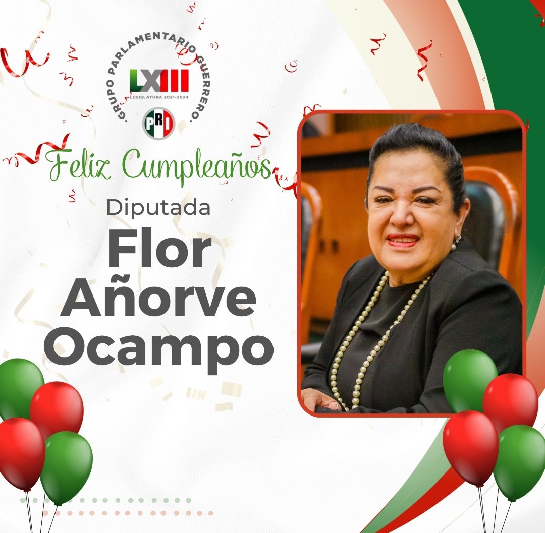 En este día queremos emitir una gran felicitación con motivo de cumplir un año más de vida a la diputada <a href="/FlorAnorve/">Flor Añorve Ocampo</a>  deseándole los mejores parabienes 
#Felizcumpleaños 🎂🎉🥳🎁🎈